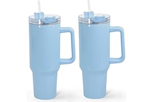 FECBK 40 oz Sublimation Tumbler with Handle 2 Pack Sublimation Tumblers Blanks with Straw and Lid Stainless Steel Insulated Travel Mug Cups for Keep Hot/Cold Hours, DIY Gift, Blue