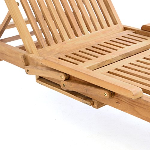 Divero Sonnenliege Holzliege Gartenliege Teak-Holz behandelt mehrfach verstellbar inkl. Räder Tablett + Liegen-Auflage 4-teilig wasserabweisend Creme – Bild 6