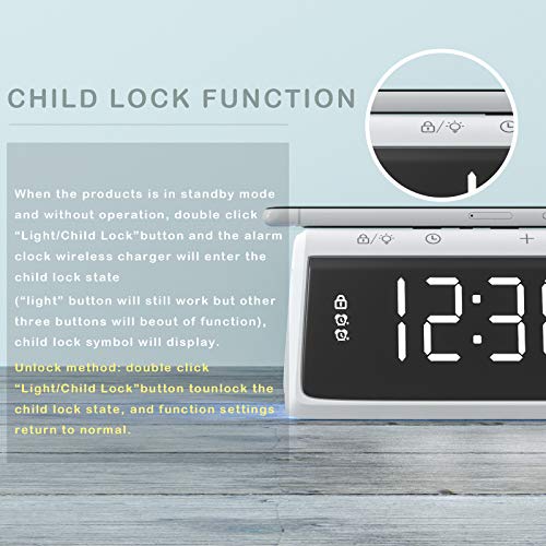 Wireless Charging Alarm Clock for Bedroom, Pointuch Digital Alarm Clock