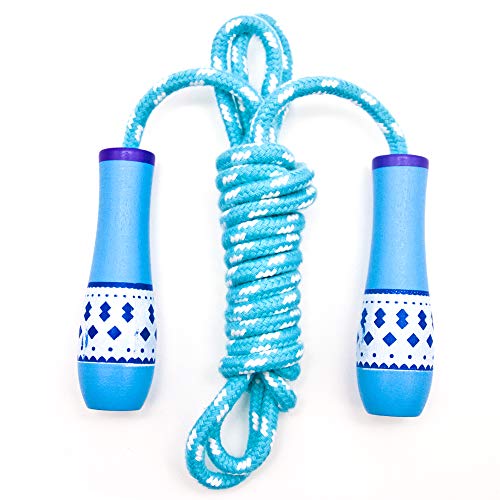 Cotton Jump Rope for Kids - Wooden Handle - Adjustable Cotton Braided Fitness Skipping Rope - Outdoor Fun Activity, Great Party Favor, Exercise Activity