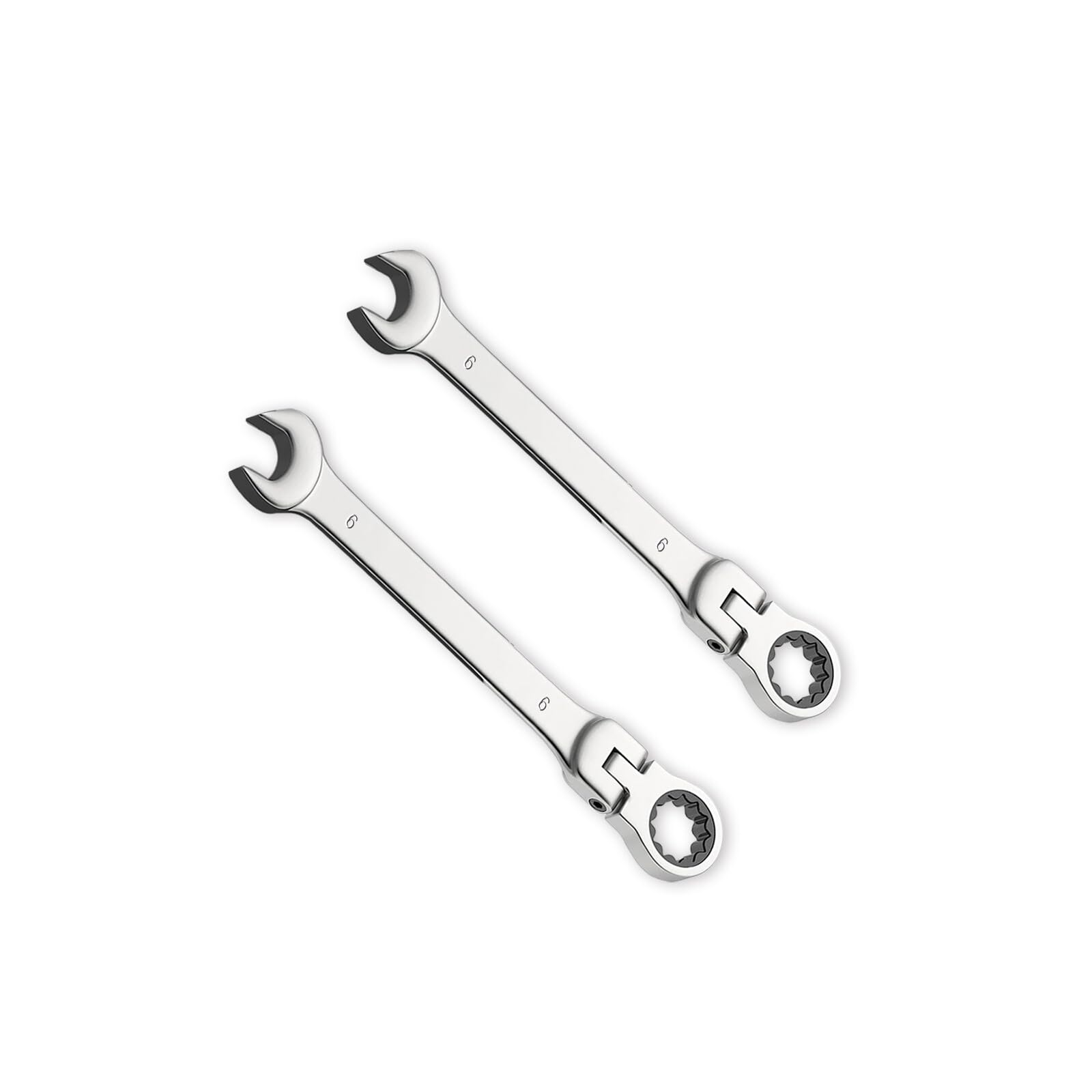 Leliafleury 2pcs 6mm Ratchet Spanner Flex-Head, Combination Wrench, Polished CR-V Chrome Vanadium Steel Metric Spanner, 72-Tooth, Box and Open End Ring Ratcheting Spanner Tool for Home Bicycle
