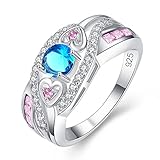 Veunora 925 Sterling Silver Created 5x5mm Blue and Pink Topaz Filled Twisted Ring Band for Women Size 8