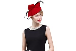 RZTA Women's Vintage 100% Wool Felt Cloche Bucket Bowler Hat Winter Vintage Bow Fedoras Church Fascinator