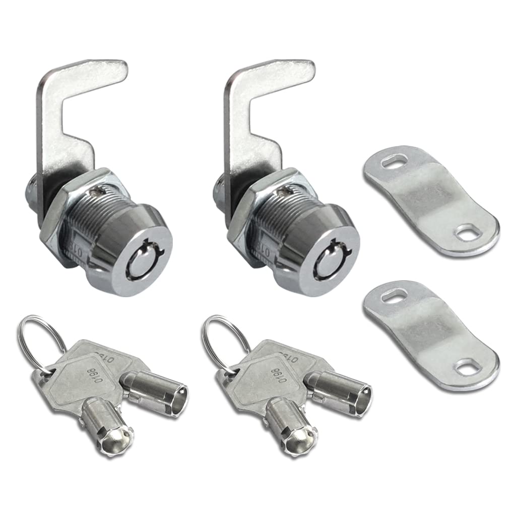 Photo 1 of 2 Pack Toolbox Lock 5/8" Tubular Cam Replacement Lock Hook Cam Keyed Alike with 4 Keys
