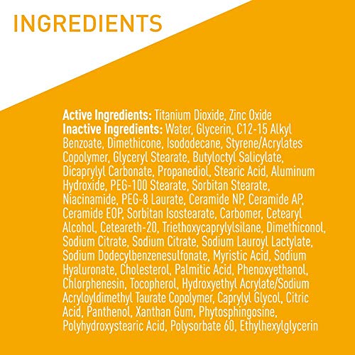 CERAVE 100% MINERAL SUNSCREEN SPF 50, FACE SUNSCREEN WITH ZINC OXIDE & TITANIUM DIOXIDE, HYALURONIC ACID + NIACINAMIDE + CERAMIDES, OIL FREE, TRAVEL SIZE 2.5 OZ