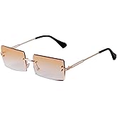SORVINO Rimless Rectangle Sunglasses for Women Men Trendy Fashion Sheer Pink,Blue Tinted Lens Frameless Glasses