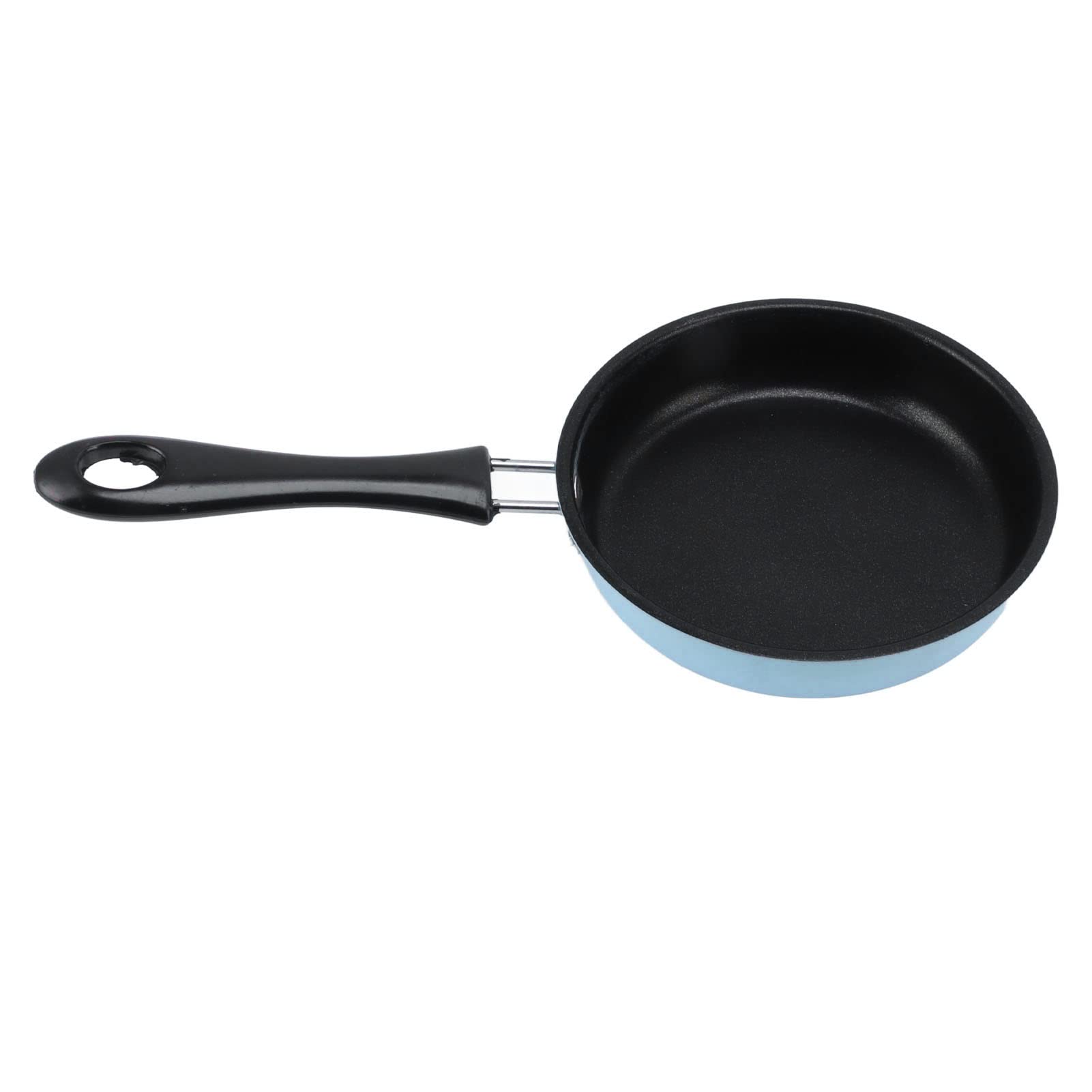 Mini Frying Pan, Stainless Steel Prevent Stick Induction Kitchen Cooker Pot Round Breakfast Small Fry Egg Pan with Long Handle 12cm (Blue)