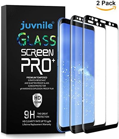 Juvnile Curved Full Cover Curved Tempered Glass Screen Protector for Samsung Galaxy S8 with Case Friendly &amp; Scratch Resistant Design (Black, 2-Pack)