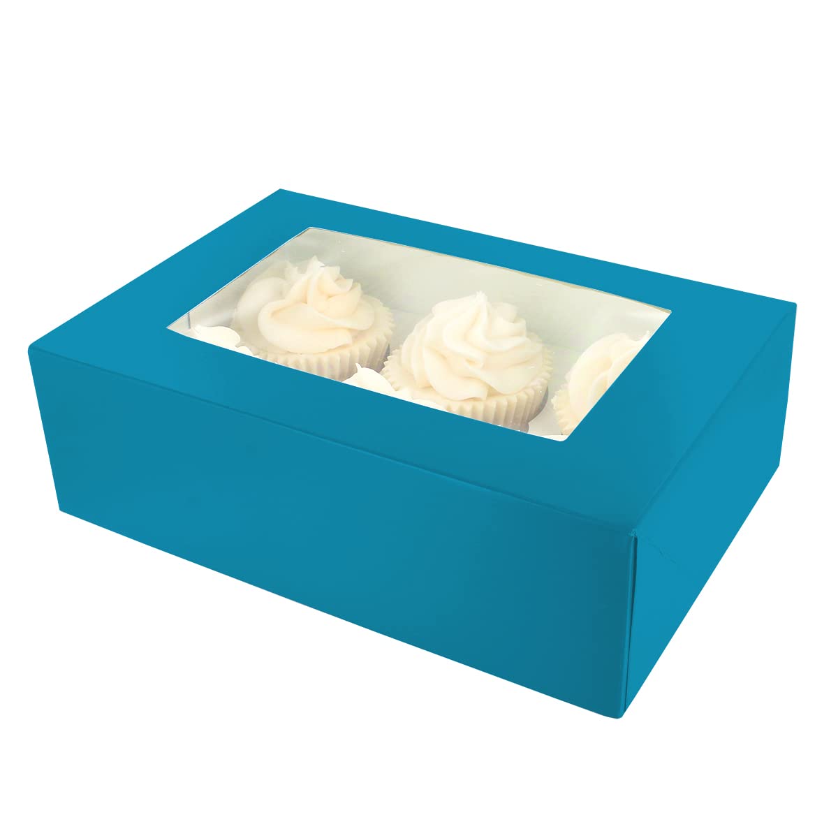CULPITT 6/12 Cupcake Box, 20 Pack, Cupcake Boxes To Carry Tasty Treats, Includes Dual Insert For 6 Standard Cupcakes or 12 Mini Cupcakes-Brights-Teal, 86955