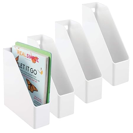 mDesign 4er-Set Archiv-Stehsammler in weiß - Zeitschriftensammler aus Kunststoff - Schreibtisch-Organizer für Zeitschriften, 