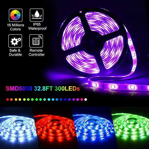 LED Strip Lights, Kavai 10 Metre 300 LEDs Waterproof RGB Light Strip Kit with 44-Keys IR Remote Control, SMD 5050 RGB Colour Changing Rope Lights for Kitchen Garden Home Party Decoration