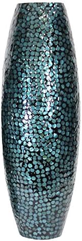 Essential Décor & Beyond Capiz Shell On Ceramic Vase, 19.7" x 7.9", Blue