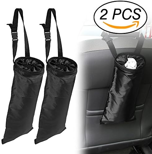AODOOR Vehicle Garbage Bags, Car Trash Bags Leakproof with Adjustable Strap Back Seat Auto Rubbish bag for Travelling, Outdoor, Home and Vehicle Use, 15x7 Inch (Black, 2-Pack)