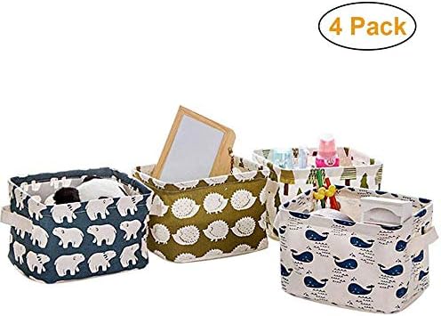 BeFunky Cute Fabric Storage Basket Bins, Home Decor Canvas Organizers Bag, Storage Bins Basket for Adult Makeup, Baby Toys Liners, Books (Pack of 4)