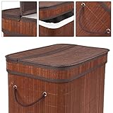 BBSHOPING 564656 Bamboo Laundry Hamper with Cloth Liner and Removable Cover Collapsible Square 2 Sections Storage Basket 100L Coffee