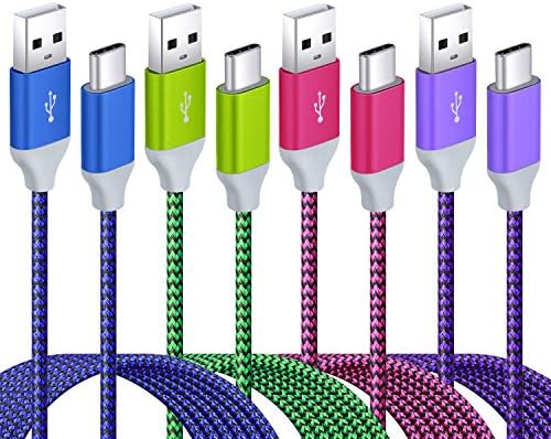 USB Type C Cable Fast Charge, Excgood 4-Pack 10Ft/3M USB-C Cable Fast Charger Compatible with Galaxy S8, S8+, S9, S10/10e, Nexus 6P/5X, LG G6 (Blue Green Purple Hot Pink)