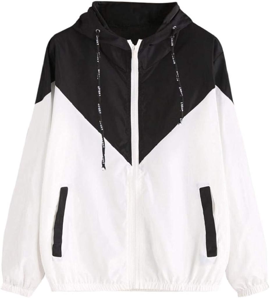 Amazon ウィンドブレーカー レディース Kukoyo 春秋冬 長袖 無地 プリント ジャケット ウィンブレ ブルゾン ジャンパー パーカー スタジャン ストリート系 薄手 防風 軽量 ジップアップ フード付 アウトドア スポーツ トレンド おしゃれ 体型カバー アウトドア