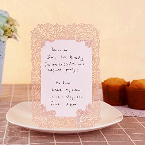 KAZIPA 25pcs Pink Wedding Invitations, 5x7 Lace Invitation Cards with 3.3x5.1 Inside Paper for Birthday Tea Party New Home Card Retirement Decorations