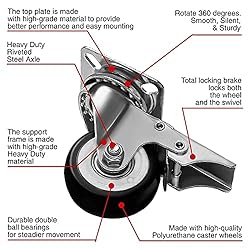 12 Pack 2-Inch Caster Wheels WITH BRAKE Swivel