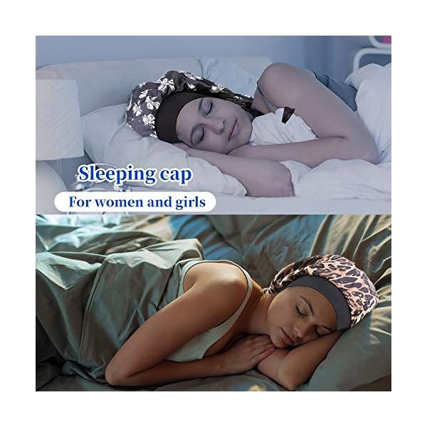 Long Satin Bonnet Sleep Cap, 3 Pcs Extra Large Sleeping Night Caps Hat Loose Cap Bonnets, Adjustable Elastic Band Head…