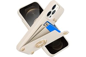 LAMEEKU for iPhone 12 Pro/iPhone 12 Wallet Case 6.1'', Leather Case with Card Holder, 360°Rotation Ring Stand, RFID Blocking Protective Case for Women for Apple iPhone 12 / iPhone 12 Pro Beige