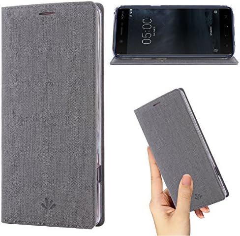 DLHLLC Nokia 6 Case,Wallet Leather Flip Case Stand/Kickstand Card Holder Magnetic Full Body Protective TPU Bumper Rubber Slim Thin PU Case for Nokia 6 (Gray)