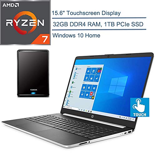 2020 HP 15.6″ Touchscreen Laptop Computer, Quad-Core AMD Ryzen 7 3700U up to 4.0GH (Beat i5-8250u), 32GB DDR4 RAM, 1TB PCIe SSD, Bluetooth 4.2, Windows 10 + YZAKKA 320GB External Hard Drive