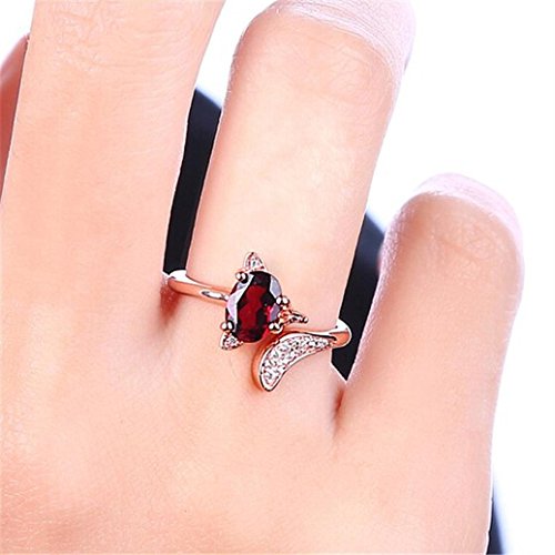 FimKaul Pomegranate Ruby Fox Rings, Fashion Rose Gold Animal Modeling Charm Ring for Lady