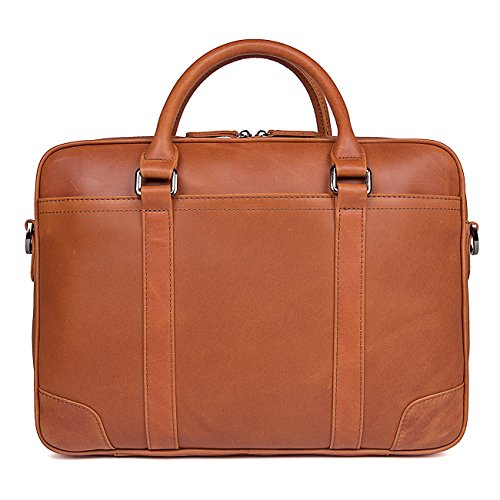Texbo Genuine Top Cow Leather Business Briefcase Fit 15.6" Laptop Bag Tote (Yellow Brown)