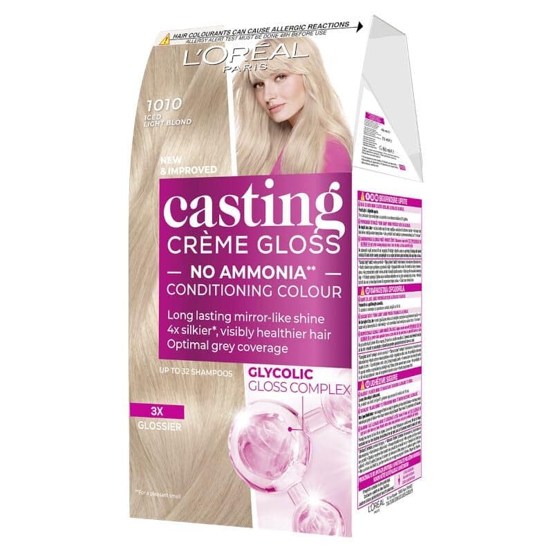 L'Oréal Paris Casting Crème Gloss Semi-Permanent Hair Dye, Ammonia-Free Formula & Honey-Infused Conditioner, Glossy Finish, Colour for Up to 28 Shampoos, Pack of 3, Colour: 1010 Light Iced Blonde