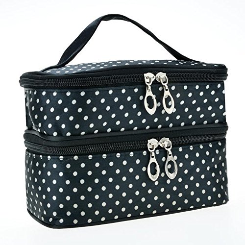 GuGio Travel Makeup Bag Cosmetic Organizer Case for Women, Double Layer Dot Toiletry Train Brush Bags for Girls Ladies