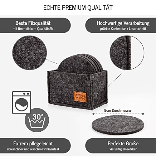 DINING concept® Filz Untersetzer Gläser Filz rund im 10er Set dunkelgrau mit Box & GRATIS Handy Filzuntersetzer I… – Bild 4