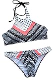 Cupshe Fashion Women's Rhombus Printing Halter Padding Bikini Set