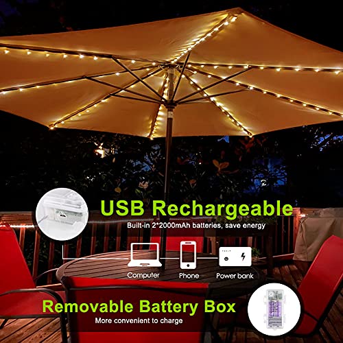 ALOVECO Patio Umbrella Lights Rechargeable Parasol String Lights
