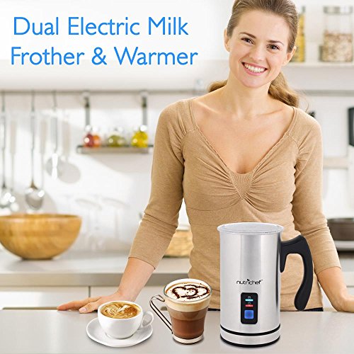 NutriChef Upgraded Dual Electric Milk Frother and Warmer - Sleek Compact Stainless Steel Steamer w/ Automatic Power Off Function and LED Light Indicator Perfect for Foamer and Creamy Latte - PKMFR14 - Thumbnail 6