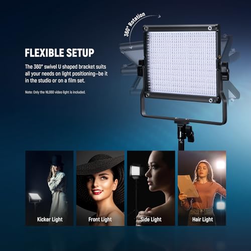 NEEWER 2 Pack Bi-color 660 LED Video Light and Stand Kit:(2)3200-5600K CRI 96+ Dimmable Light with U Bracket and Barndoor,(2) Softbox Diffuser,(2)75 inches Light Stand for Photography, Video Shooting