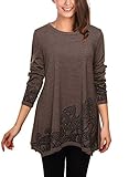 DJT Women's Scoop Neck Long Sleeve Stretchy Irregular Hem Casual Blouse