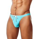 MIZOK Men's Sexy Low Rise Swimsuits Bikini Swimming Briefs Swimwear with Adjustable Drawstring