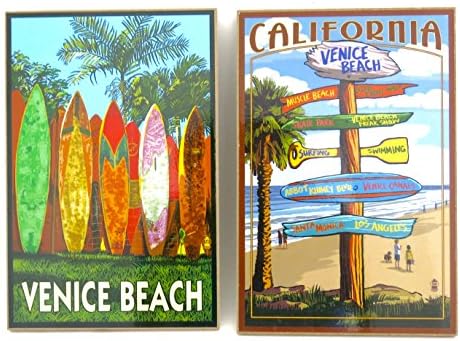 Venice Beach , Surf Board, " Surf standing", and " Beach sign", Souvenir wood Wall Decor, size 5" x 16", set of 2, 3go