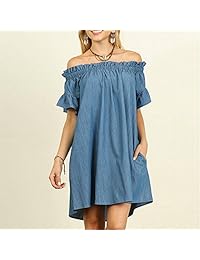 Vestido corto de manga corta con volantes y hombros descubiertos para dama