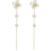 LOKLIFFAI Pearl Dangle Earrings for Women, Threader Earrings Ball Drop Earrings Long Chain Bridal Wedding Jewelry