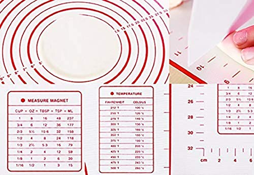 Silicon Baking Mat Non-stick Baking Sheet Non-slip Dough pad with Measurements and Conversion Charts for Pastry Bread Cookies 23.6“×15.7“ (Red) - Thumbnail 2
