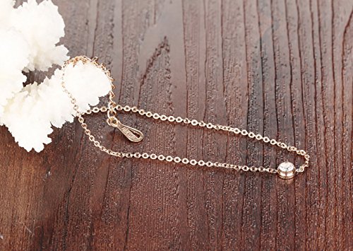 Donna-Cavigliera-Acciaio-INOX-Oro-Rosa-Braccialetto-di-Caviglia-con-Zircone-Ciondolo