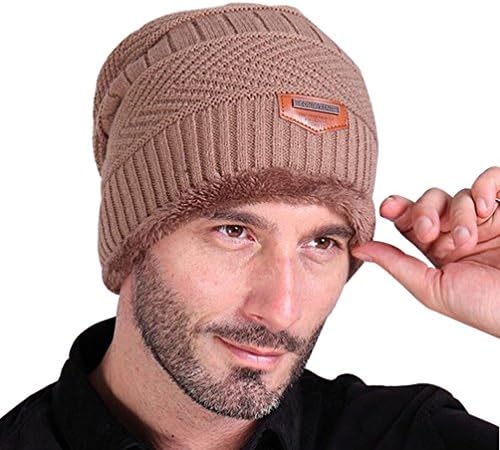 Miria Men's Fur Fleeced Lined Knit Khaki Winter Warm Skullies Beanies Bonnet Baggy Hat Cap