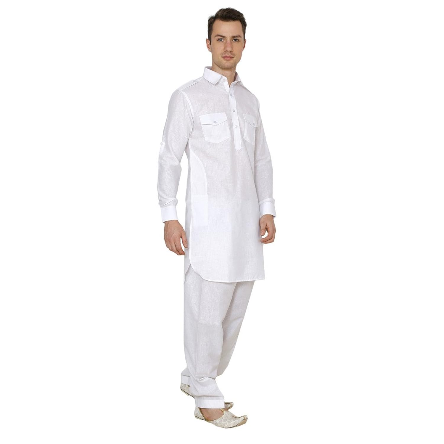 royal mens pathani suit for men ocassional linen look- white