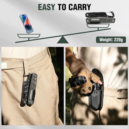 WORKPRO 11 in 1 Multitool Pliers | Stainless Steel Folding Multifunction Tool with Saw, Screwdriver and Pliers for Camping and Hiking