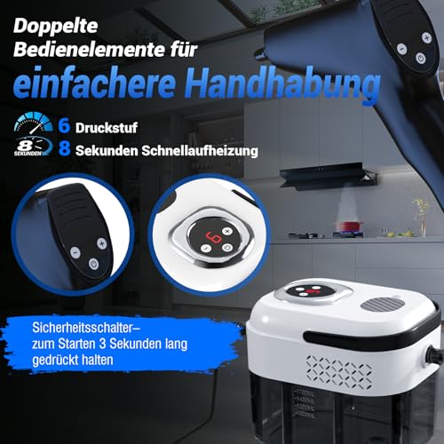Double Control Steam Cleaner Handheld 1.8 L, US HSD Technology - 99.99% Sterilisation Rate, Graphene Heating Technology - Heats in 8S, Steam Cleaner is 4 m, Suitable for All Applications