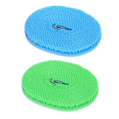 XINGSUI 2Pcs Windproof Nylon Clothes Line Portable Travel Clothes Line Used for Indoor and Outdoor Camping Hangers (Blue, Green, 5m)