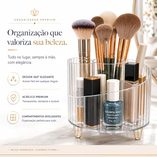 Organizador de Maquiagem Organizador de Pincéis de Maquiagem Beleza Porta Pincel para Viagem em Acrílico Transparente Cor Sortida Design Moderno Compartimentos Divididos Premium
