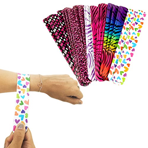 Tytroy 25 Pack Colorful Slap On Vinyl Plastic Bracelets - Bright Neon Retro 90 s Style - Heart Tiger Animal Prints Pattern - Girls Party Bracelet Favors Birthday Classroom Prizes